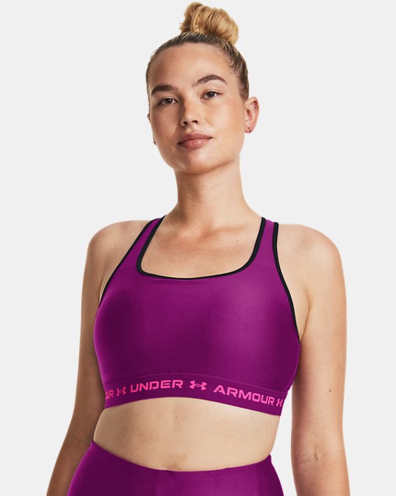 Soutien-gorge de sport UA à dos croisé et maintien modéré pour femme, Purple, pdpMainDesktop image number 4